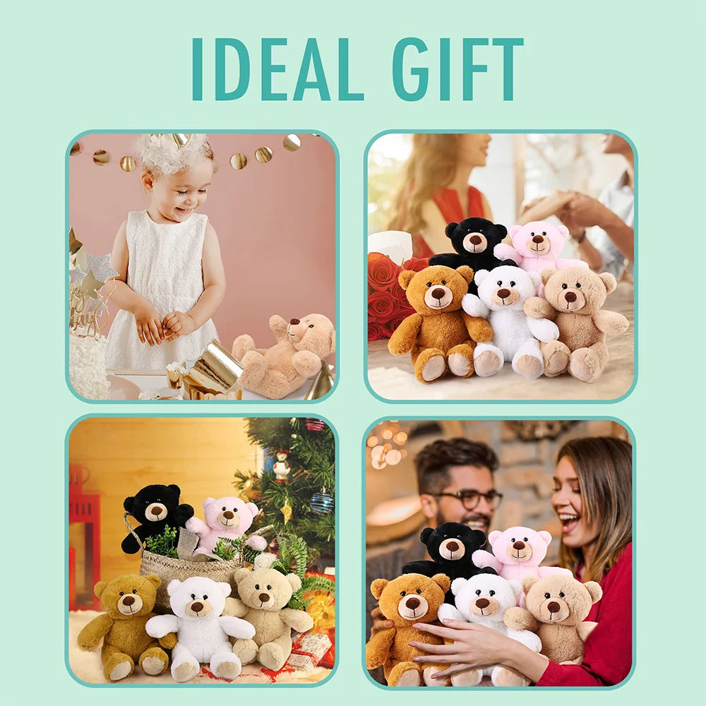 Set of 5 Mini Teddy Bears – 8" Soft Stuffed Animals for Baby Shower & Kids Gifts