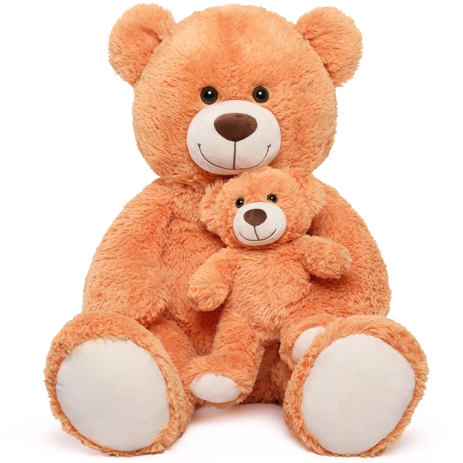 Giant Teddy Bear 39" – Large Mom & Baby Stuffed Animal Plush for Baby Shower, Orange