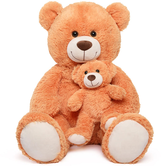 MorisMos Mom and Baby Giant Teddy Bear, 39inch Large Teddy Bears Stuffed Animal Plush for Baby Shower, Orange