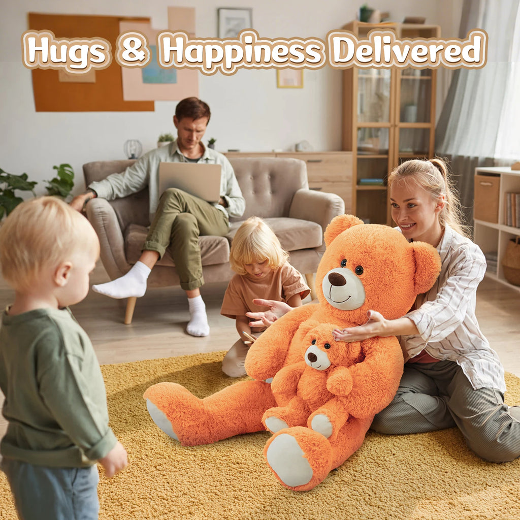 Giant Teddy Bear 39" – Large Mom & Baby Stuffed Animal Plush for Baby Shower, Orange