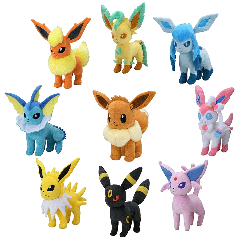 Complete set for sale The Eevee Family Pokemon Plush Toys Sylveon Peluche Umbreon Vaporeon Flareon Pikachu Stuffed Dolls Gift